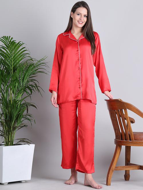 women solid nightwear pyjama set - 21677817 - Very Small Image - 1