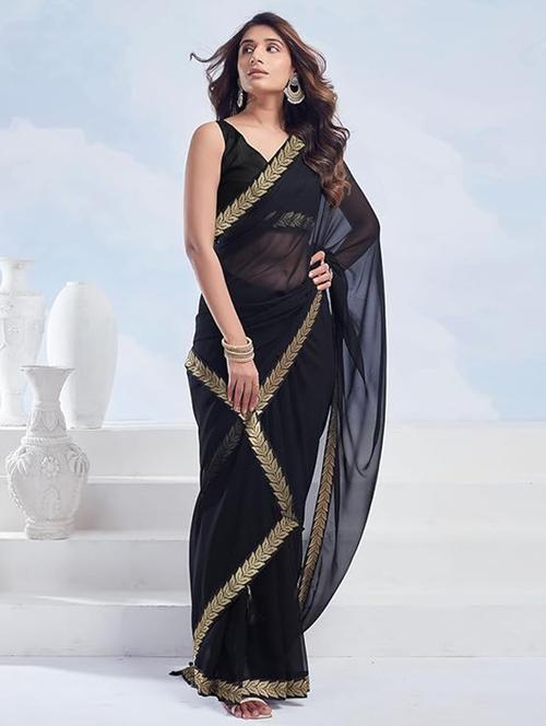 women solid with bordered saree with blouse - 21678408 - Very Small Image - 1