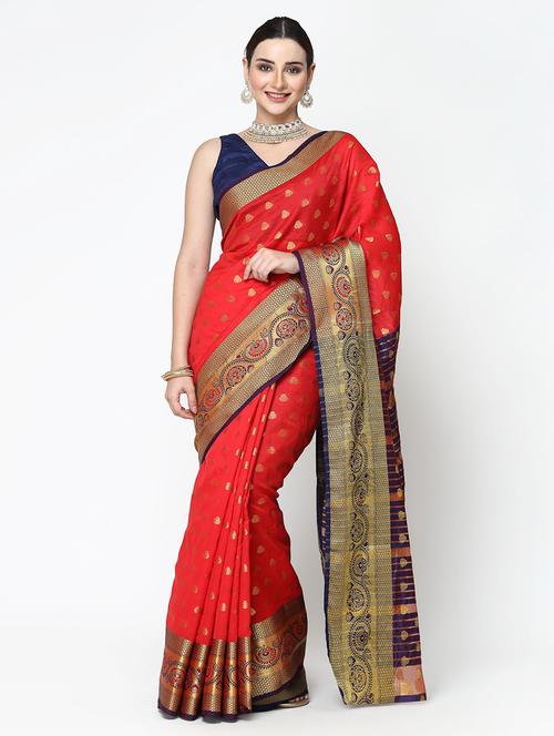 women self design contrast border banarasi saree with blouse - 21678958 - Very Small Image - 1