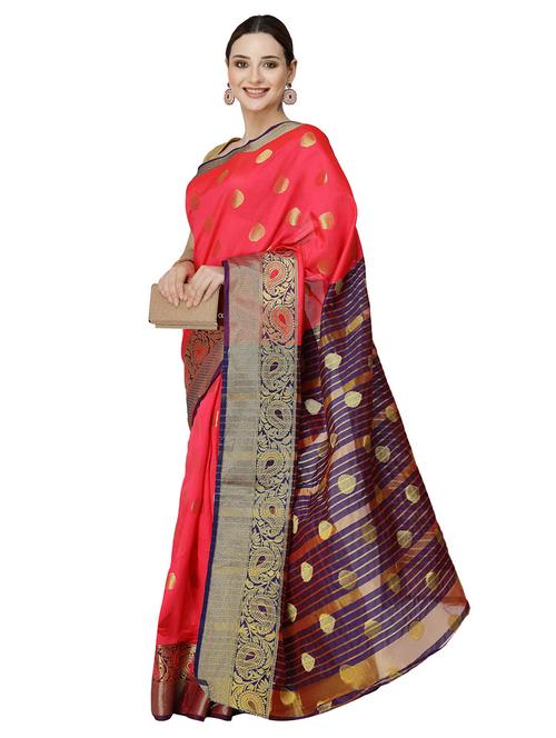 women self design contrast border banarasi saree with blouse - 21678960 - Very Small Image - 1