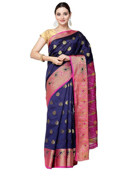 women self design contrast border banarasi saree with blouse - 21678962 - Very Small Image - 1