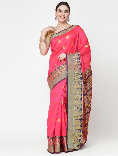 women self design contrast border banarasi saree with blouse - 21678969 - Very Small Image - 1