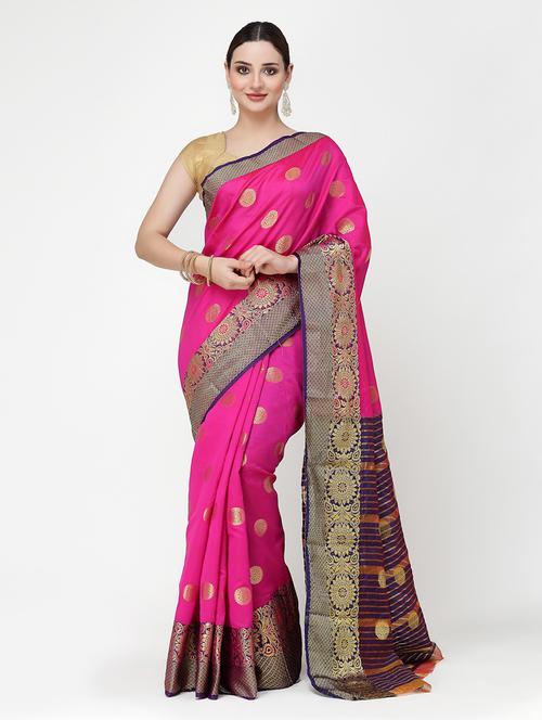 women self design contrast border banarasi saree with blouse - 21678972 - Very Small Image - 1