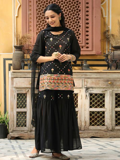 women embellished kurta sharara set with dupatta - 21679280 - Very Small Image - 1