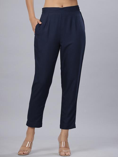 women navy blue solid cigarette pants - 21679297 - Very Small Image - 1