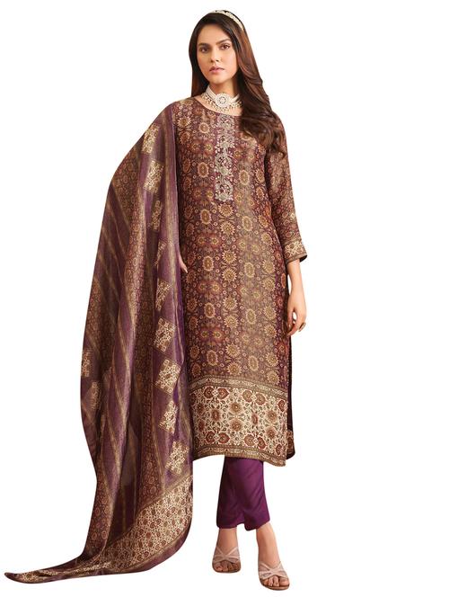 women purple floral print unstitched suit - 21680199 - Very Small Image - 1