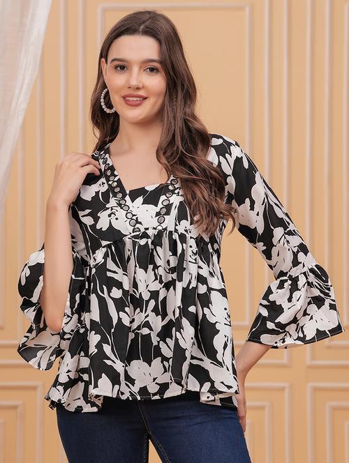 women black bell sleeve flared top - 21680234 - Very Small Image - 1
