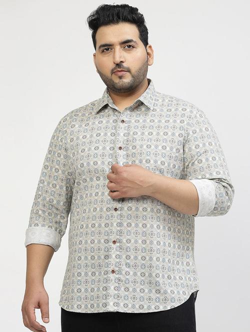men plus size printed collared long sleeves shirt - 21680256 - Very Small Image - 1