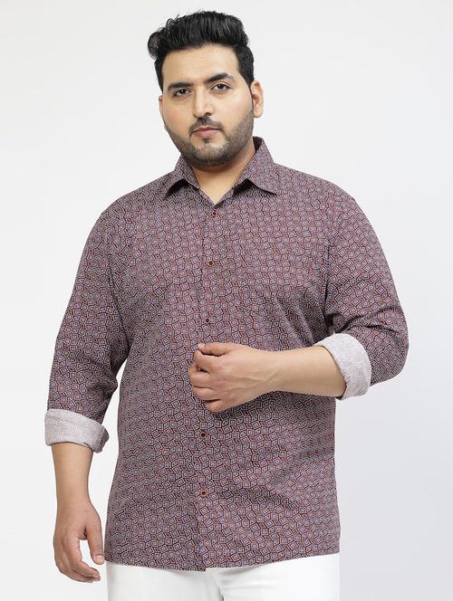 men plus size printed collared long sleeves shirt - 21680262 - Very Small Image - 1