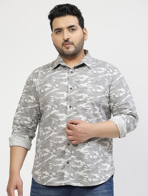 men plus size printed collared long sleeves shirt - 21680275 - Very Small Image - 1