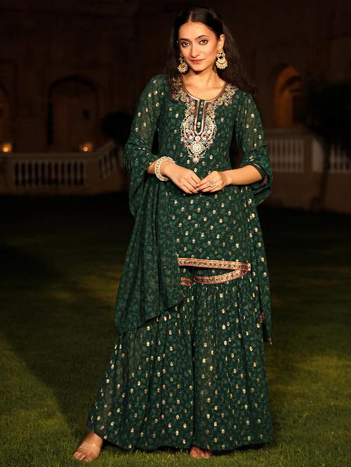 women embroidered kurta sharara set with dupatta - 21680469 - Very Small Image - 1