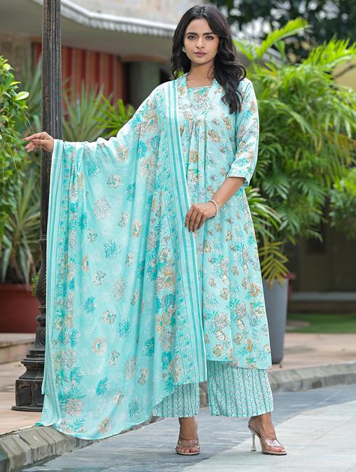 women floral kurta palazzo set with dupatta - 21680529 - Very Small Image - 1