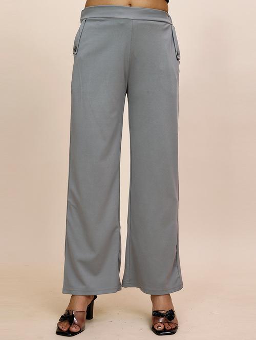 women solid mid rise wide leg trouser - 21681981 - Very Small Image - 1