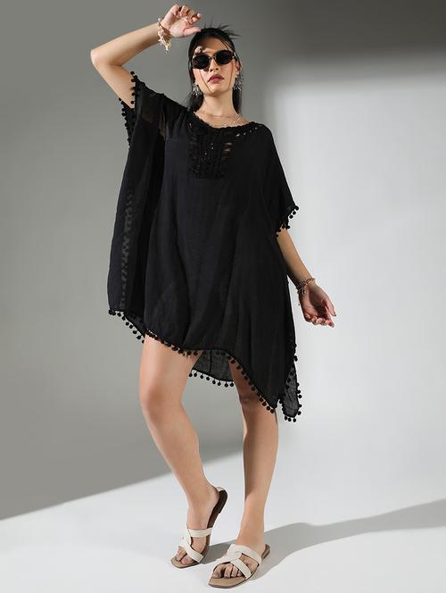 women black solid round neck kaftan dress - 21682050 - Very Small Image - 1