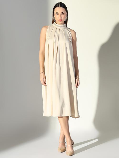 women solid sleeveless halter neck flared dress - 21682059 - Very Small Image - 1