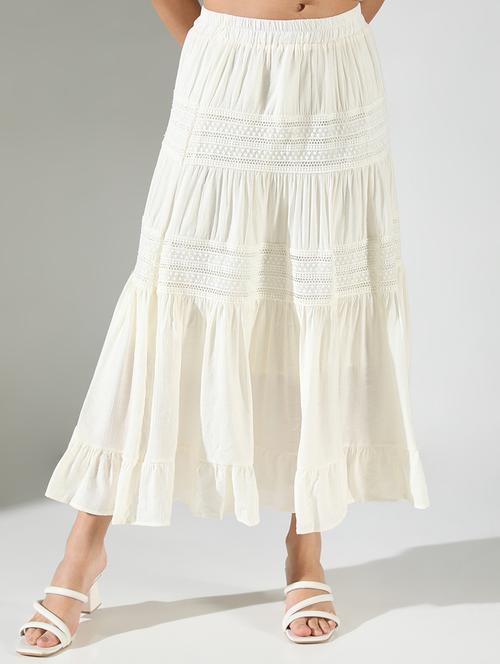 women off white solid tiered skirt - 21682214 - Very Small Image - 1