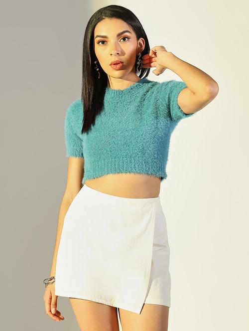 women solid short sleeves crop top - 21682225 - Very Small Image - 1