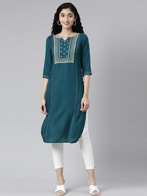 women embroidered three quarter sleeve straight kurta - 21682688 - Very Small Image - 1