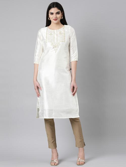 women embroidered three quarter sleeve straight kurta - 21682694 - Very Small Image - 1