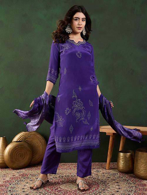 women printed three quarter sleeve suit set - 21683613 - Very Small Image - 1