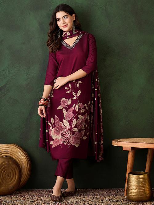 women three quarter sleeve kurta pant with dupatta set - 21683630 - Very Small Image - 1