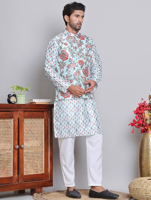 men floral printed kurta pyjama with jacket - 21684885 - Very Small Image - 1