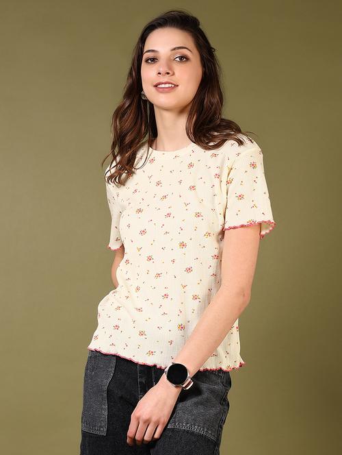 womne floral printed round neck t-shirt - 21685687 - Very Small Image - 1
