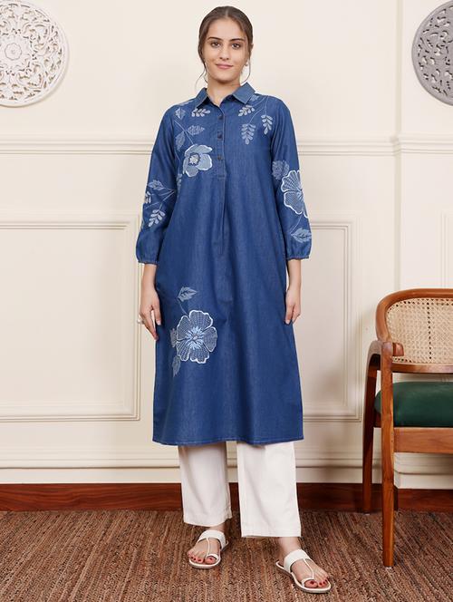 women three quarter sleeve a-line kurta - 21686443 - Very Small Image - 1