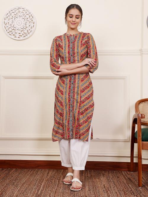 women three quarter sleeve straight kurta - 21686446 - Very Small Image - 1