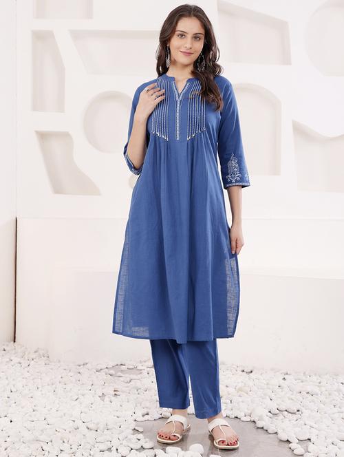 women three quarter sleeve kurta pant set - 21686457 - Very Small Image - 1