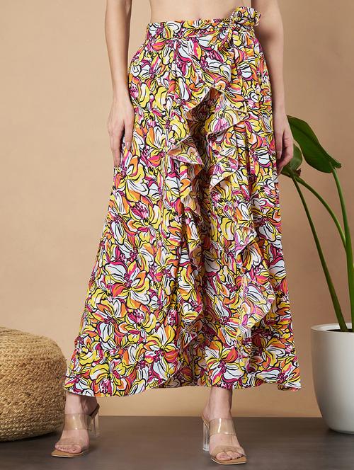 women printed high rise wrap around waist trouser - 21687265 - Very Small Image - 1