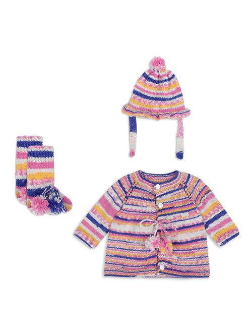 girls self design frock with cap & socks set - 21688498 - Very Small Image - 1