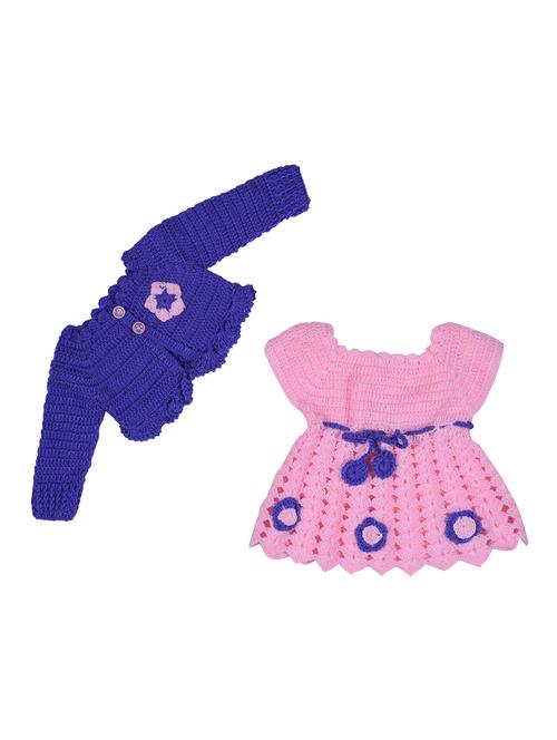 girls pink self design frock and shrug - 21688512 - Very Small Image - 1