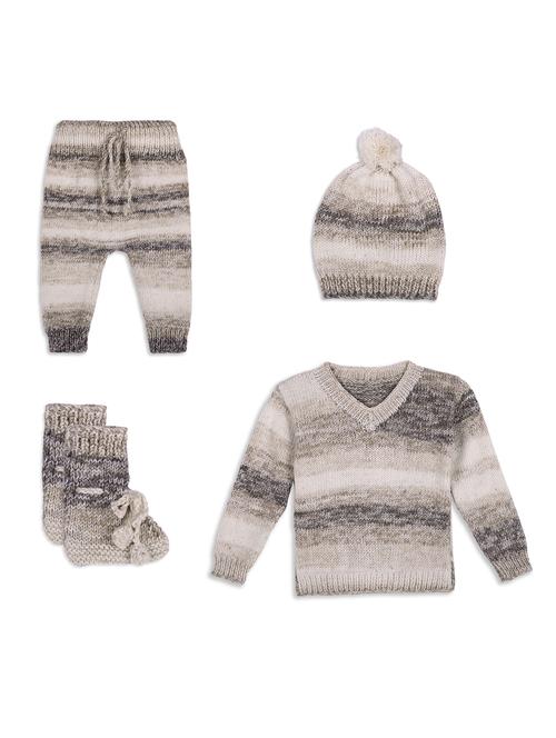 handmade crochet knitted pyjamas sweater cord set with cap and shoes - 21688531 - Very Small Image - 1