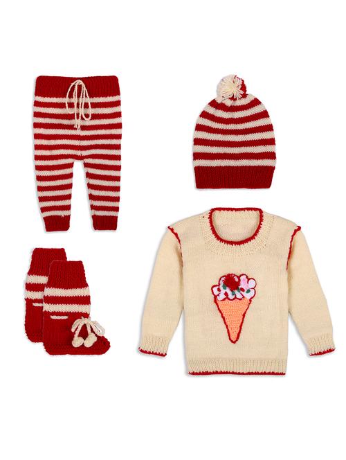 handmade crochet knitted pyjamas sweater cord set with cap and shoes - 21688534 - Very Small Image - 1