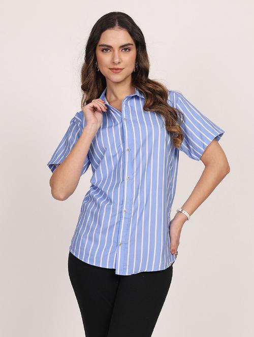 women striped short sleeve casual shirt - 21688711 - Very Small Image - 1