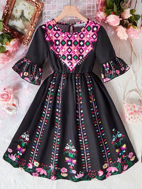 girls floral printed fit & flare dress - 21691107 - Very Small Image - 1