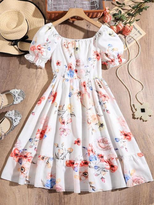 girls floral printed fit & flare dress - 21691169 - Very Small Image - 1