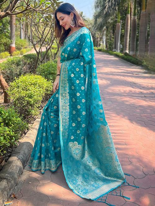 women self design kanjivaram saree with blouse - 21691594 - Very Small Image - 1
