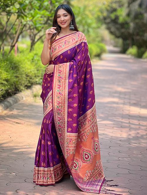 women self design paithani saree with blouse - 21691622 - Very Small Image - 1