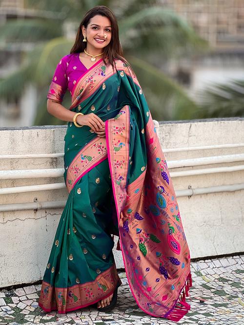 women self design paithani saree with blouse - 21691629 - Very Small Image - 1