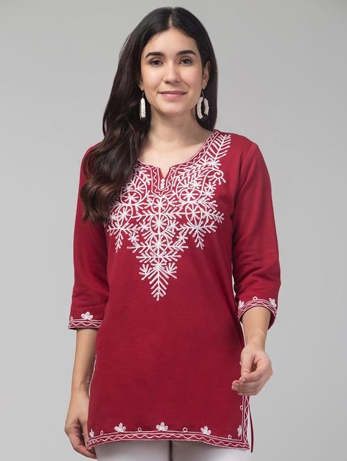 women embroidered three quarter sleeve woolen kurti - 21692275 - Very Small Image - 1
