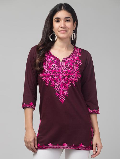 women embroidered three quarter sleeve woolen kurti - 21692280 - Very Small Image - 1