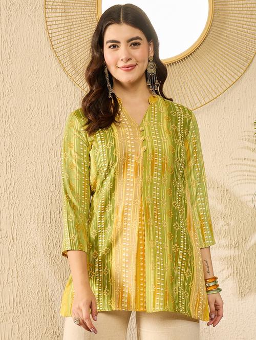 women mandarin neck printed regular tunic - 21692288 - Very Small Image - 1