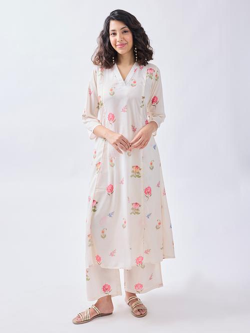 women white floral printed kurta palazzo set - 21692291 - Very Small Image - 1