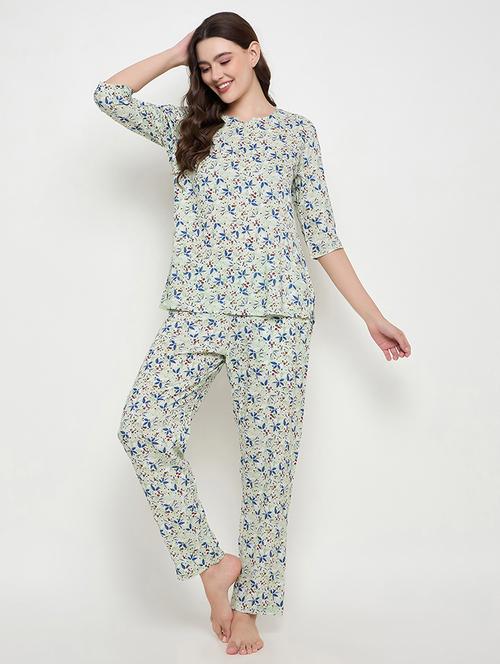 women printed three quarter sleeve nightwear set - 21692332 - Very Small Image - 1