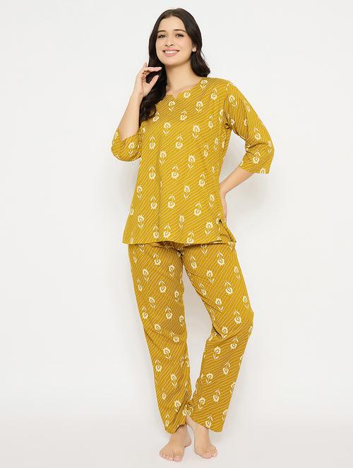 yellow rayon pyjama set nightwear - 21692350 - Very Small Image - 1