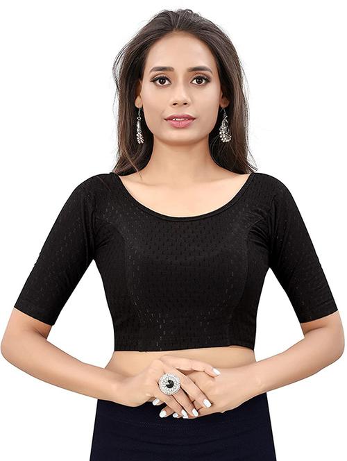 women cotton lycra dobby blouse stitched self design round neck saree blouse - 21692906 - Very Small Image - 1