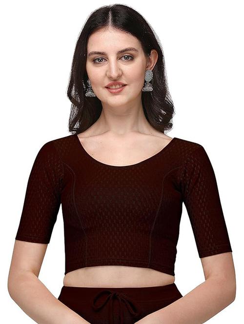 women cotton lycra dobby blouse stitched self design round neck saree blouse - 21692908 - Very Small Image - 1