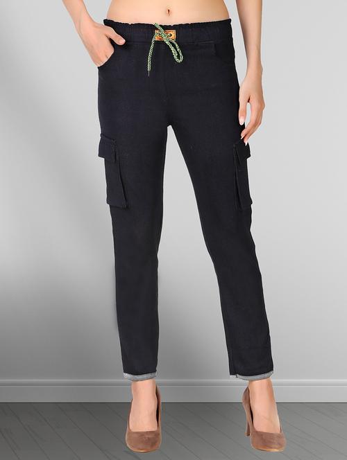 women solid mid rise denim cargo - 21692946 - Very Small Image - 1